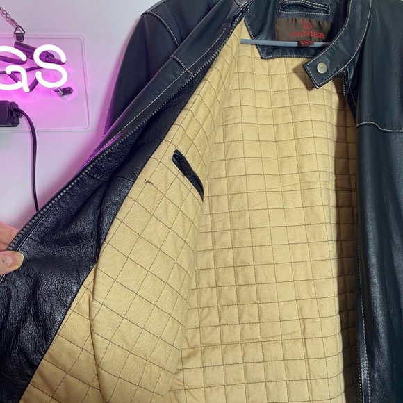 Vintage Black Leather Jacket w/ Tan Stripes 🖤🔥 - Picture 5 of 7